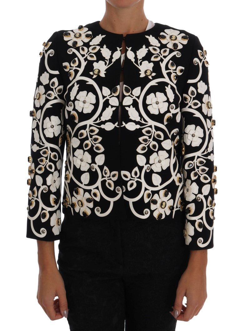 Dolce & Gabbana Black Baroque Jacket with Flowers and Crystal